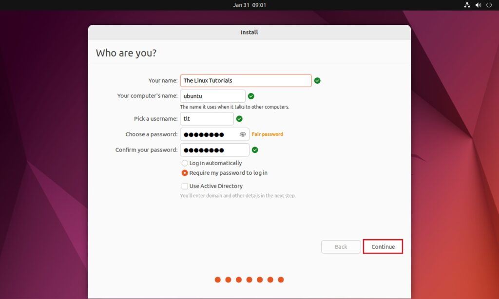 Ubuntu Create user account