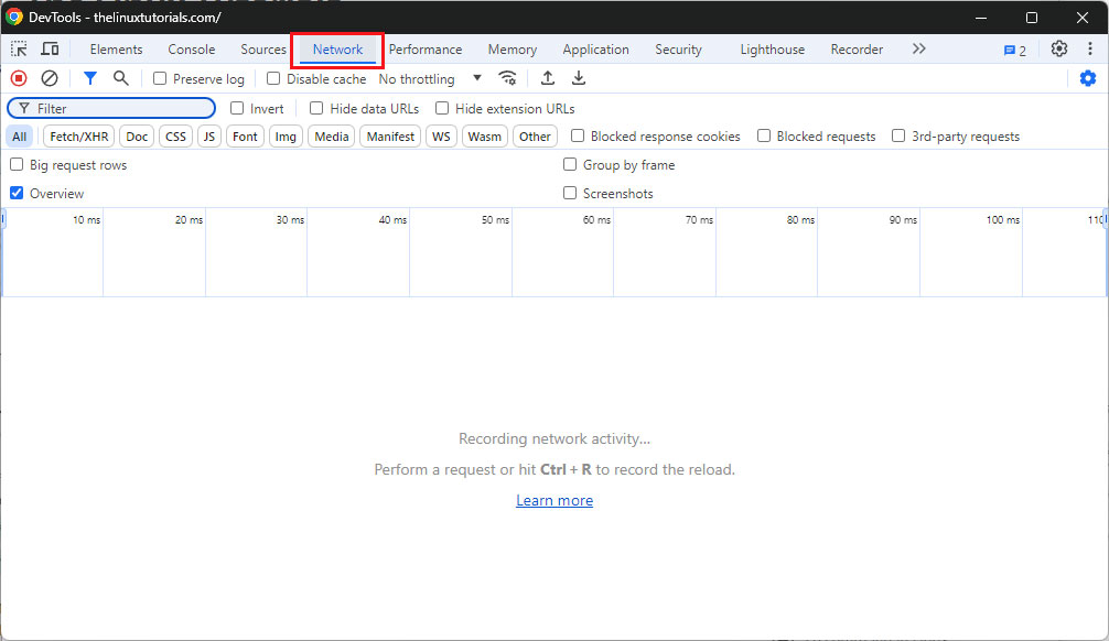 Go to the Network Tab